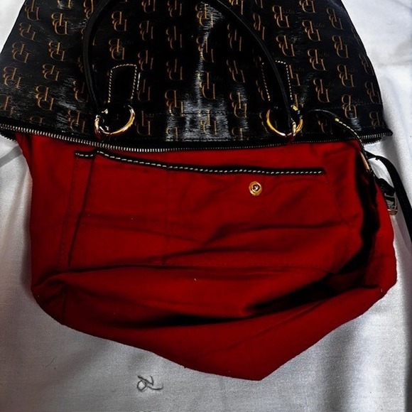 Dooney & Bourke Black Patent Leather DB Monogram Tote Bag - Picture 9 of 11